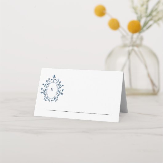 Wedding or event place card Teal Monogram プレイスカード (裏面)