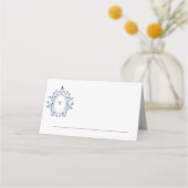 Wedding or event place card Teal Monogram プレイスカード (正面)
