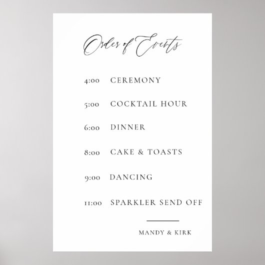 Wedding Order of Events Sign | Elegant Minimal  ポスター (正面)