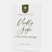 Wedding Palm Monogram Kindly Sign Our Guest Book アクリルサイン (傾斜)