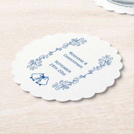 Wedding Paper Coaster Blue Sapphire Bells ペーパーコースター (アングル)