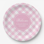 Wedding Party Paper Plates Pink Plaid Chic Accent ペーパープレート (正面)