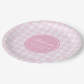Wedding Party Paper Plates Pink Tartan Minimalist ペーパープレート (アングル)