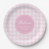 Wedding Party Paper Plates Pink Tartan Minimalist ペーパープレート (正面)