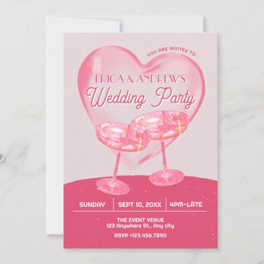 Wedding Party Pink grunge cheers 招待状 (正面)