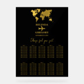 Wedding Passport Black Gold Seating Chart アクリルサイン (正面)