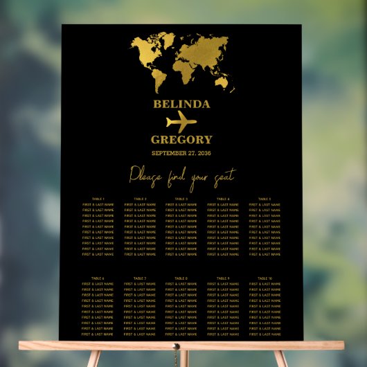 Wedding Passport Black Gold Seating Chart アクリルサイン (ニュートラル)