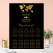 Wedding Passport Black Gold Seating Chart アクリルサイン (ウェディング)