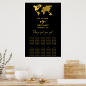 Wedding Passport Black Gold Seating Chart ポスター (キッチン)