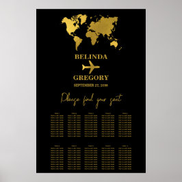 Wedding Passport Black Gold Seating Chart ポスター