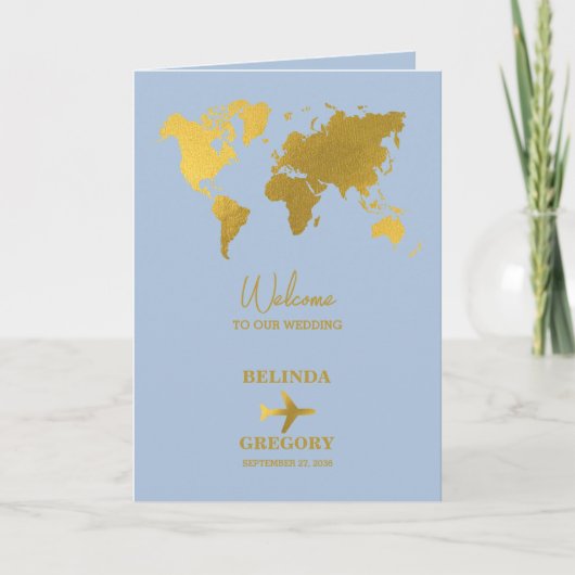 Wedding Passport Blush Dusty Blue Order of Service プログラム (正面)