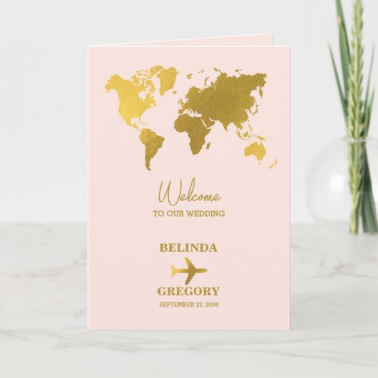 Wedding Passport Blush Pink Gold Order of Service プログラム (正面)