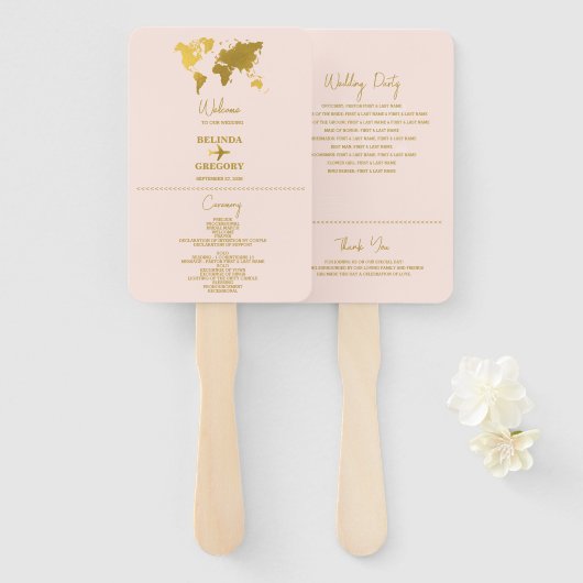 Wedding Passport Blush Pink Gold Program ハンドファン (正面&裏面)