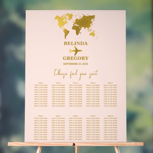 Wedding Passport Blush Pink Gold Seating Chart アクリルサイン (ニュートラル)