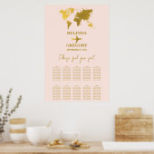 Wedding Passport Blush Pink Gold Seating Chart ポスター (キッチン)