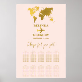 Wedding Passport Blush Pink Gold Seating Chart ポスター