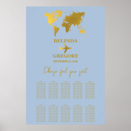 Wedding Passport Dusty Blue Gold Seating Chart ポスター