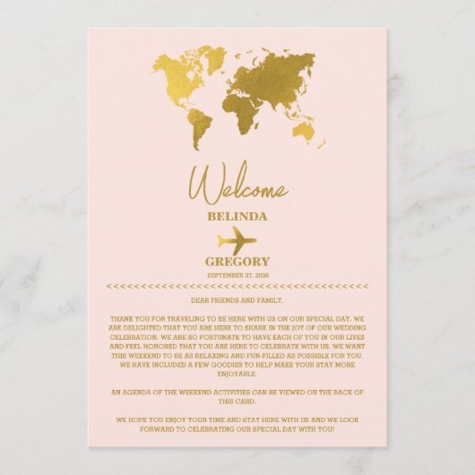 Wedding Passport Gold Blush Pink Itinerary プログラム (正面)