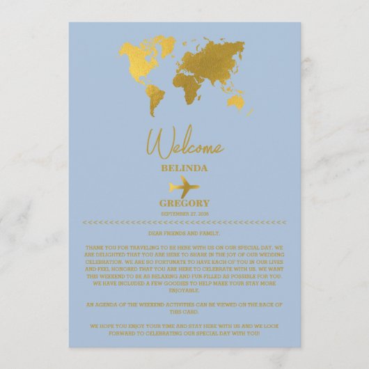 Wedding Passport Gold Dusty Blue Itinerary プログラム (正面)
