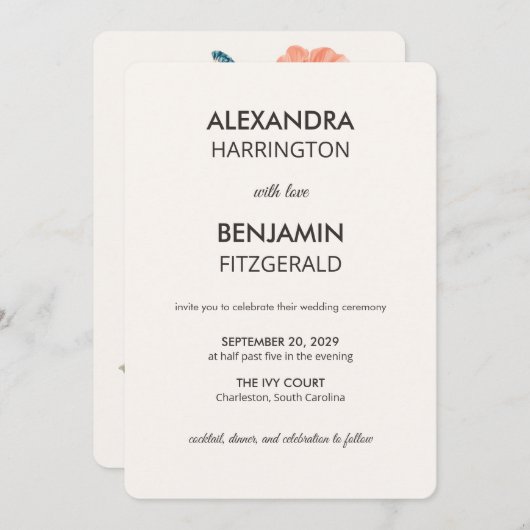 Wedding Peacock Botanical | ヴィンテージ フラワル アート 招待状 (正面/裏面)