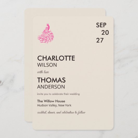 Wedding Peacock Botanical | Couture Art 招待状 (正面/裏面)