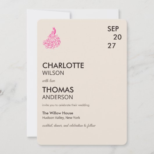 Wedding Peacock Botanical | Couture Art 招待状 (正面)