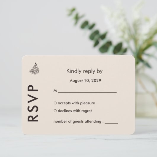 Wedding Peacock Botanical | Couture Response Art 出欠カード (スタンド正面)