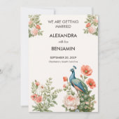 Wedding Peacock Botanical Vintage | Announcement 招待状 (正面)