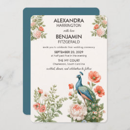 Wedding Peacock Botanical | Vintage Floral Art 招待状