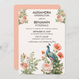 Wedding Peacock Botanical | Vintage Floral Art 招待状
