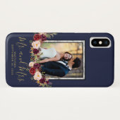 Wedding Photoバーガンディの花の青い氏および夫人 Case-Mate iPhoneケース (裏面(横))