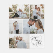 Wedding Photo Calligraphy Collage Keepsake フリースブランケット (正面)