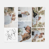 Wedding Photo Calligraphy Collage Keepsake フリースブランケット (正面(横))