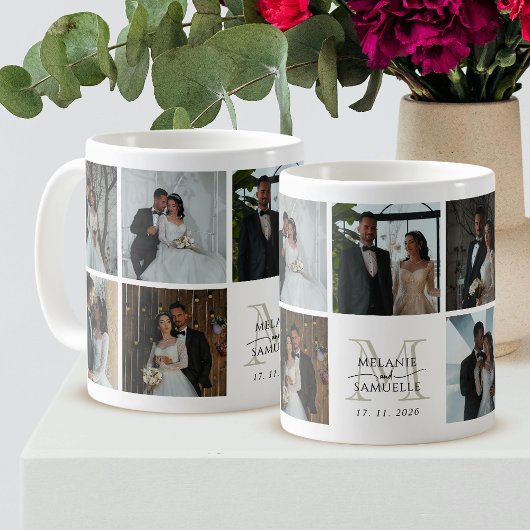 Wedding Photo Collage Bride and Groom Monogram コーヒーマグカップ