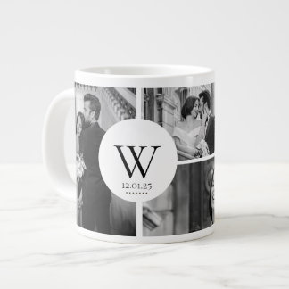 Wedding Photo Collage Mug with Initial & Date ジャンボコーヒーマグカップ
