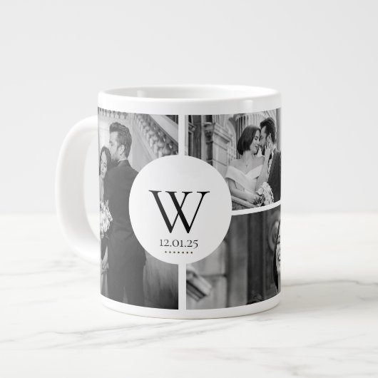 Wedding Photo Collage Mug with Initial & Date ジャンボコーヒーマグカップ (正面左)