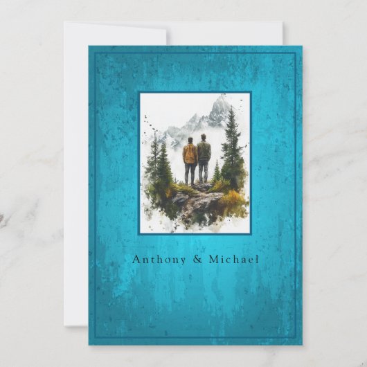 Wedding Photo Elegant Blue Grunge Background  招待状 (正面)
