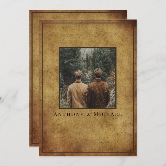 Wedding Photo Elegant Brown Grunge Background   招待状 (正面/裏面)