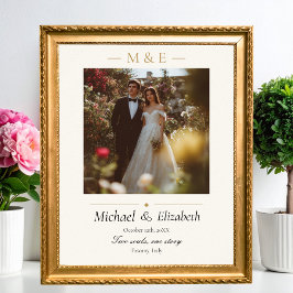 Wedding Photo Elegant Cream Gold Modern Custom ポスター