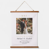 Wedding Photo Elegant Cream Gold Modern Custom 吊り下げ型タペストリー (正面)