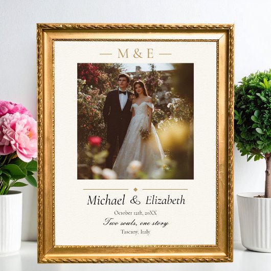 Wedding Photo Elegant Ivory Gold Modern Custom ポスター
