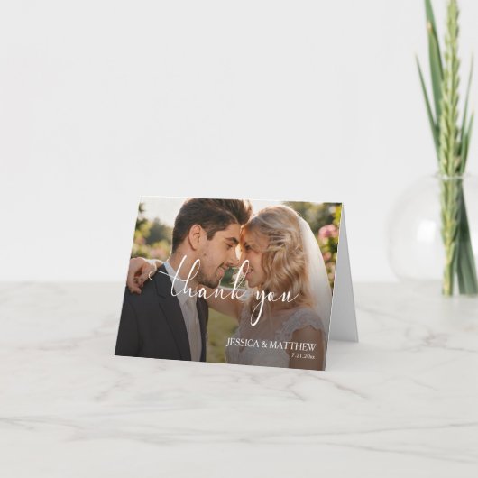 Wedding Photo Gradient Calligraphy Script サンキューカード (正面)
