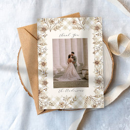 Wedding Photo Guest Appreciation Gingham Floral サンキューカード