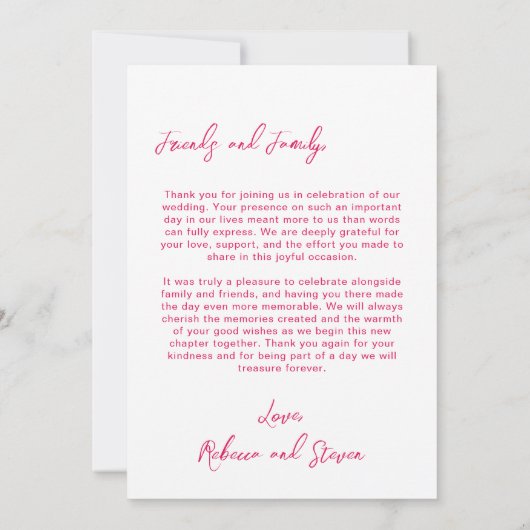 Wedding Photo Guest Appreciation Pink Bow サンキューカード (裏面)