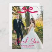 Wedding Photo Guest Appreciation Pink Bow サンキューカード (正面/裏面)