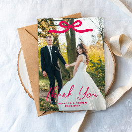 Wedding Photo Guest Appreciation Pink Bow サンキューカード