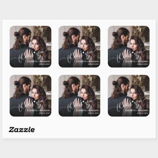 Wedding Photo Hand-Lettered Thank You スクエアシール (シート)