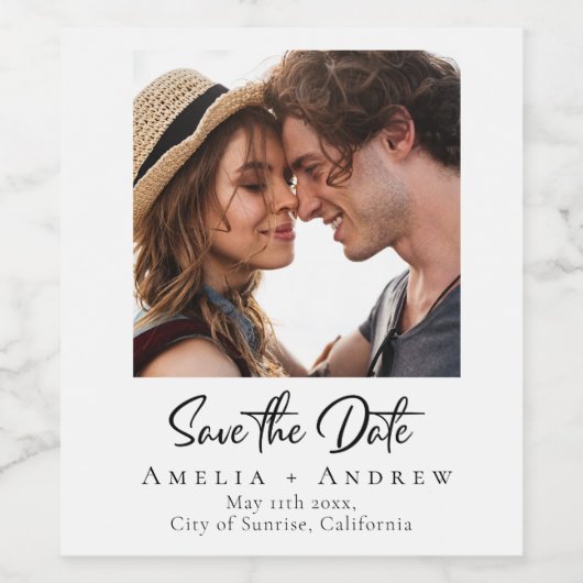 Wedding Photo Save the Date Minimalist ワインラベル (シングルラベル)