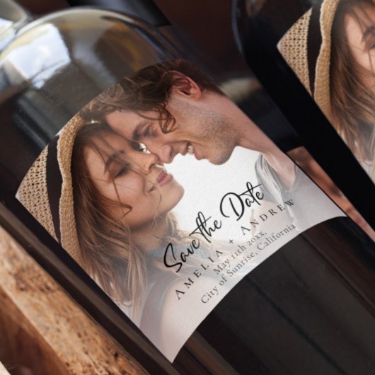 Wedding Photo Save the Date Minimalist Wine Label ワインラベル