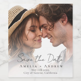 Wedding Photo Save the Date Minimalist Wine Label ワインラベル